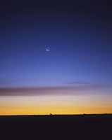 Pre-dawn sky with waning crescent moon, Jupiter at top, and Mercury at lower center Fine Art Print