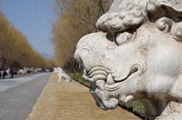 Carved statues of lion creature, Changling Sacred Way, Beijing, China Fine Art Print