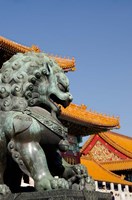 Bronze mythological lion statue, Forbidden City, Beijing, China Fine Art Print