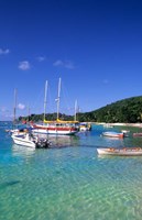 Boats, beach, La Digue, Seychelle Islands Fine Art Print