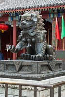 China, Beijing. Bronze lion sculpture, Fragrant Hill Fine Art Print