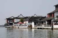 China, Zhujiajiao village, riverfront homes Fine Art Print