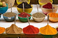 Bowls with Colorful Spices at Bazaar, Luxor, Egypt Fine Art Print