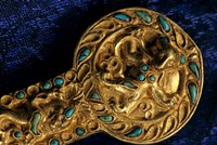 Detail of Dagger, Gold Artifacts from Tillya Tepe Find, Burial 4, Six Tombs of Bactrian Nomads Fine Art Print