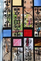 Africa, Tanzania, Zanzibar, Stone Town. Stained glass and iron door. Fine Art Print