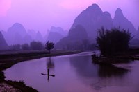 Aerial Scenic of the Fishermen and Limestone Mountains, Gulin, China Fine Art Print