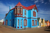 Colorful German colonial architecture, Luderitz, Namibia Fine Art Print