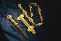 Dagger, Sheath and Belt of Warrior, Gold Artifacts From Tillya Tepe Find, Six Tombs of Bactrian Nomads by Kenneth Garrett - various sizes