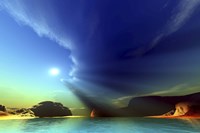 Rays from the sun shine down on this colorful seascape Fine Art Print