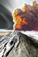 A volcano comes to life with billowing smoke Fine Art Print