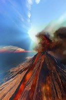 A volcano comes to life with smoke and lava Fine Art Print