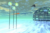 Life under domes on an alien waterworld Fine Art Print