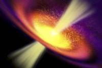 Powerful streams of energy spew out of a black hole in the middle of a galaxy Fine Art Print