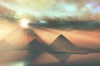 Sunrays shine down on three pyramids along the Nile River on the Giza Plateau Fine Art Print