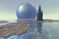 Terraforming the moon with water and buildings Fine Art Print