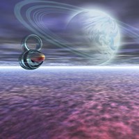 A probe from Earth is sent to Jupiter to scan the gaseous atmosphere Fine Art Print