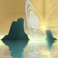 A striking sunburst on this cosmic seascape Fine Art Print