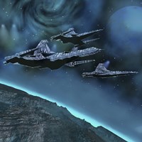 Starships near an alien planet Fine Art Print