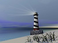 A lighthouse sends out a light to warn vessels Fine Art Print