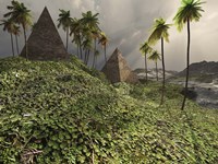 Two pyramids sit majestically among the surrounding jungle Fine Art Print