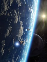 Two survey craft orbit a terrestrial type planet Fine Art Print