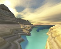 A blue shadow falls across the turquoise river waters of this canyon Fine Art Print