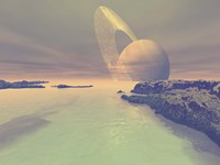 The landscape of Titan, one of Saturn's moons Fine Art Print