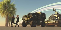 Two Special Forces personnel draw their guns on a distant planet Fine Art Print