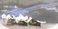 A military convoy in a sever winter storm on an alien planet Fine Art Print
