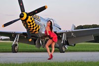 Sexy 1940's style pin-up girl posing with a P-51 Mustang by Christian Kieffer - various sizes