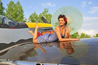 1940's style pin-up girl with parasol on a vintage P-51 Mustang by Christian Kieffer, 1940's - various sizes