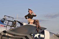 Pin-up girl sitting on the wing of a P-51 Mustang by Christian Kieffer - various sizes