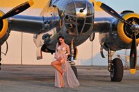 Sexy 1940's pin-up girl in lingerie posing with a B-25 bomber by Christian Kieffer - various sizes