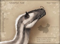 Yutyrannus huali is a feathered tyrannosauroid from the Early Cretacous of China Fine Art Print