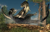 A couple of Carnotaurus dinosaurs fighting Fine Art Print