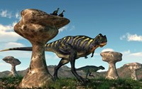 A pair of Aucasaurus dinosaurs walk amongst a forest of stone sculptures Fine Art Print