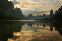 Li River and karst peaks at sunrise, Guilin, China Fine Art Print