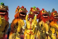 Lion dance performance celebrating Chinese New Year Beijing China - MR Fine Art Print