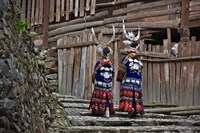 Langde Miao girls in traditional costume in the village, Kaili, Guizhou, China Fine Art Print