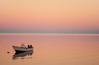 Pink sunrise with small boat in the ocean, Ifaty, Tulear, Madagascar Fine Art Print