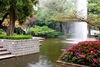 Pond With Fountain in Kowloon Park, Tsim Sha Tsui Area, Kowloon, Hong Kong, China Fine Art Print
