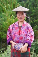 Portrait of a farmer wearing bamboo hat, Bumthang, Bhutan Fine Art Print