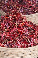 Red peppers at local produce market, Bumthang, Bhutan Fine Art Print