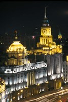 Night View of Colonial Buildings on the Bund, Shanghai, China Fine Art Print