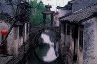 Stone Arch Bridge Over Grand Canal in Ancient Watertown, China Fine Art Print