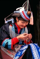 Tip-Top Miao Girl Doing Traditional Embroidery, China Fine Art Print