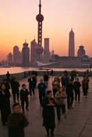 Tai-Chi on the Bund, Oriental Pearl TV Tower and High Rises, Shanghai, China Fine Art Print