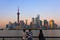 Pudong skyline dominated by Oriental Pearl TV Tower, Shanghai, China Fine Art Print