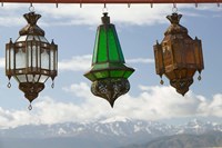 View of the High Atlas Mountains and Lanterns for Sale, Ourika Valley, Marrakech, Morocco Fine Art Print