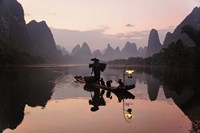 Traditional Chinese Fisherman with Cormorants, Li River, Guilin, China Fine Art Print